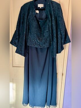 Azazie Navy Sequin Lace Satin Chiffon Tank Dress with Sequin Lace Jacket